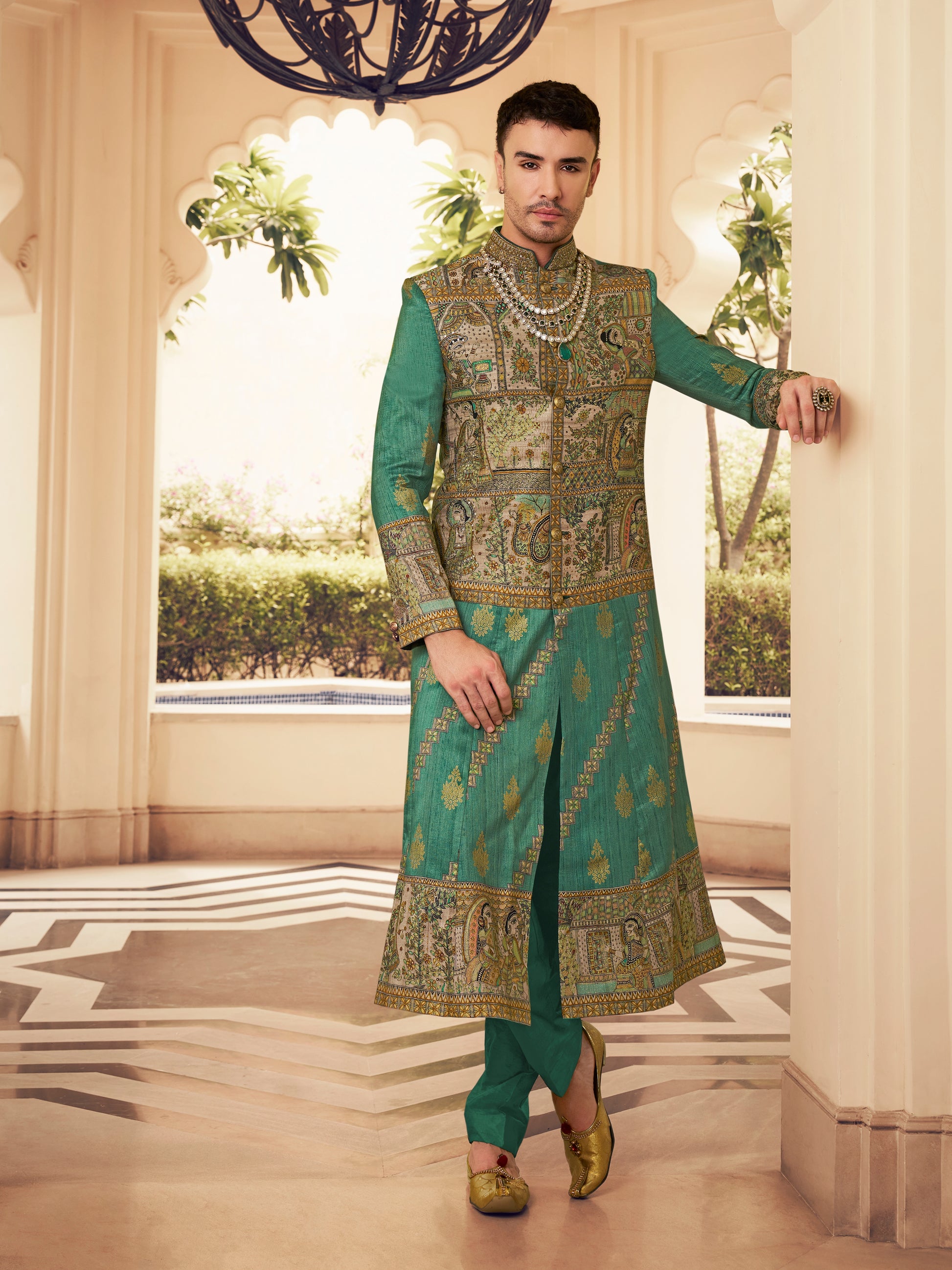 green kurta pajama for men
