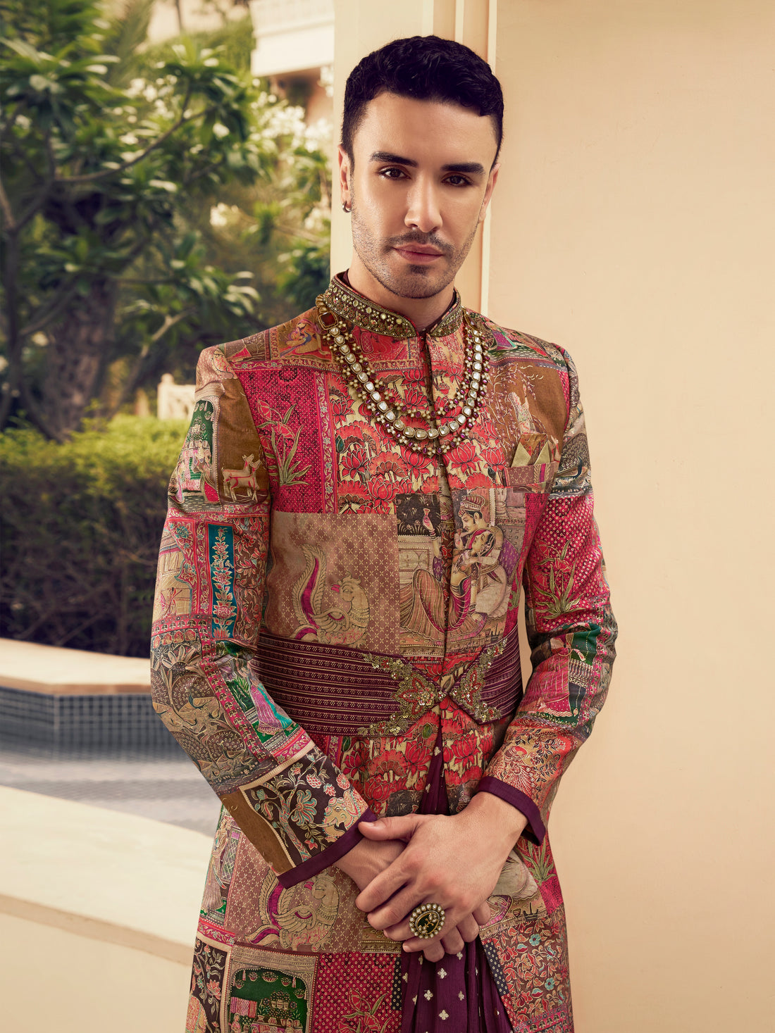 Maroon kurta set with jacket for groom

