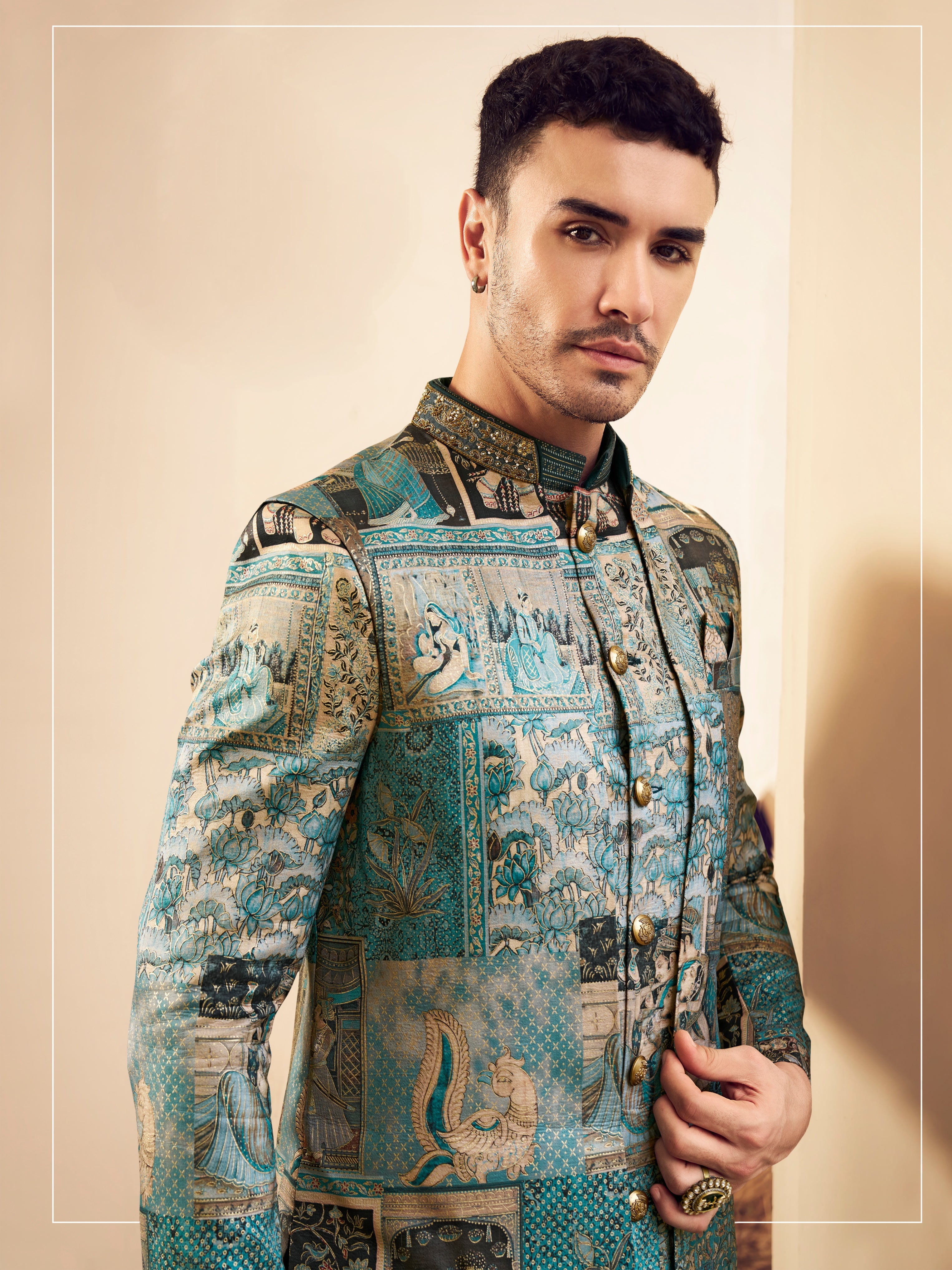 Designer silk kurta pajama with foil print

