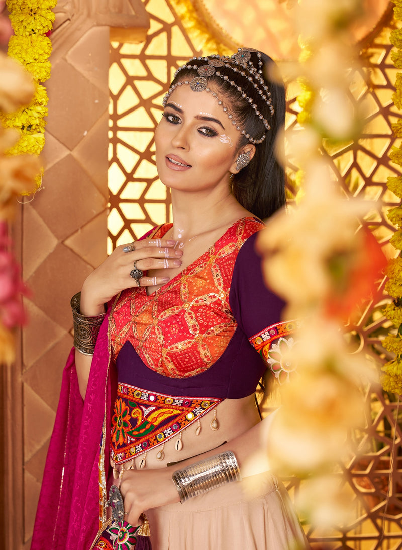 Readymade beige chaniya choli set for women worldwide