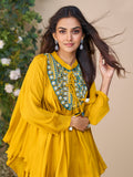 Elegant yellow poncho style kurti in silk

