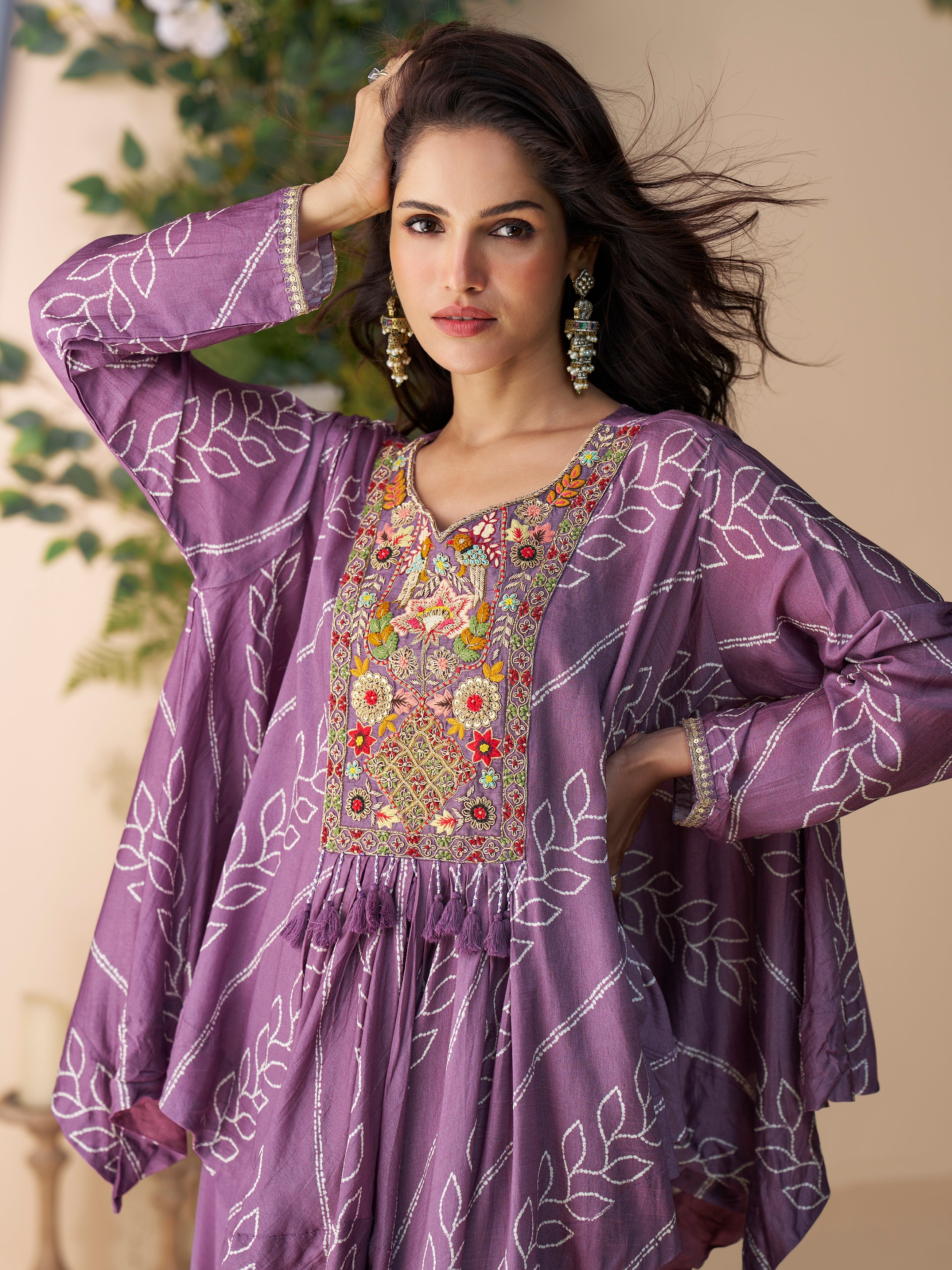 Stylish purple kurti with embroidery work

