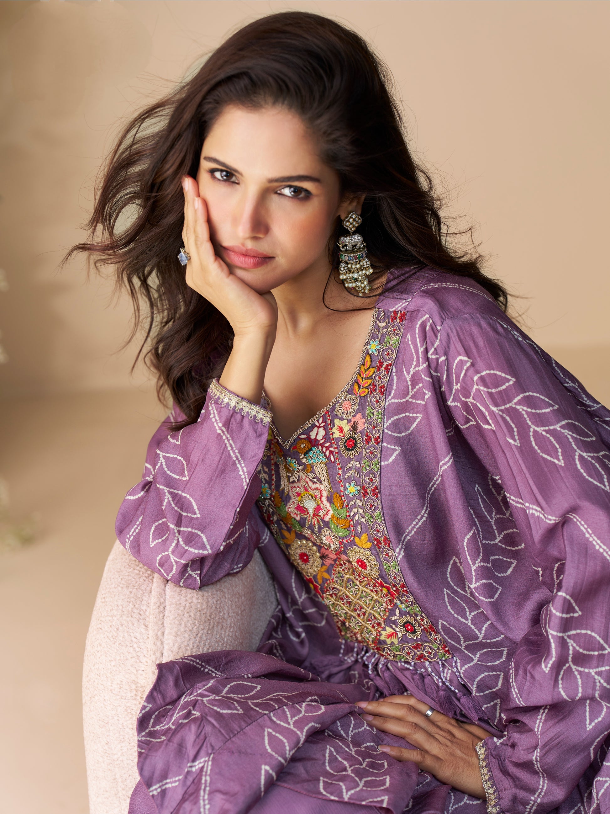 Trendy purple poncho kurti in silk fabric

