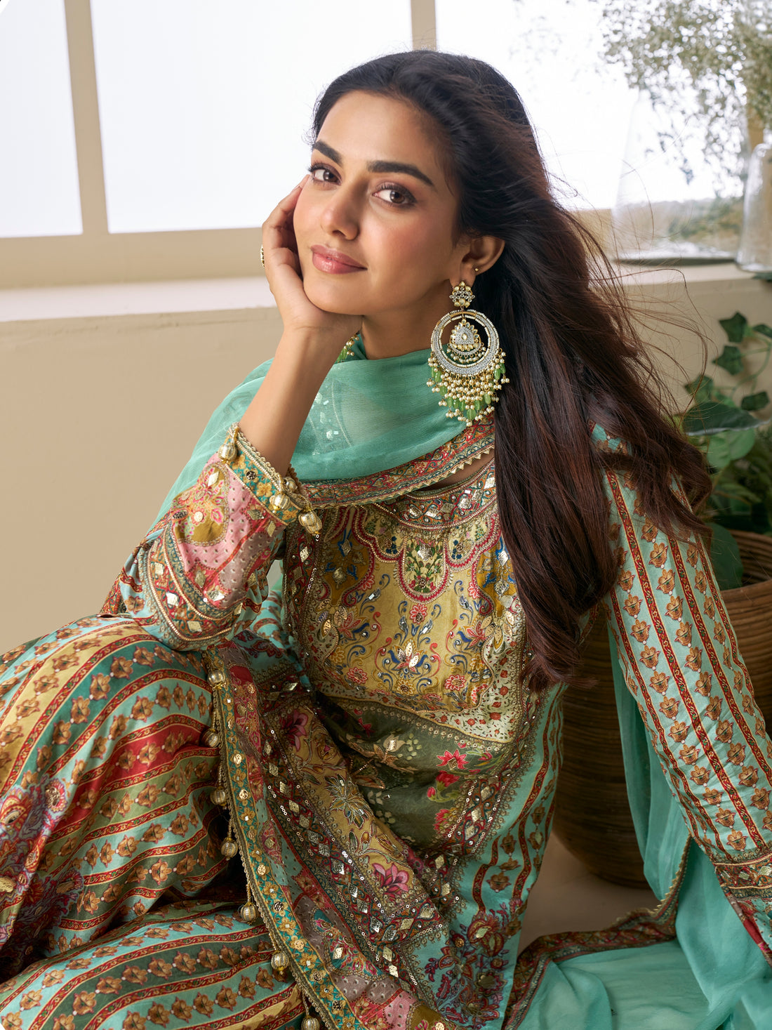 Mint green sharara suit with gota patti and aari embroidery

