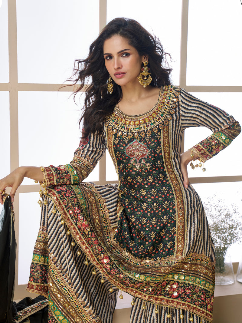 Designer stitched black sharara suit for weddings

