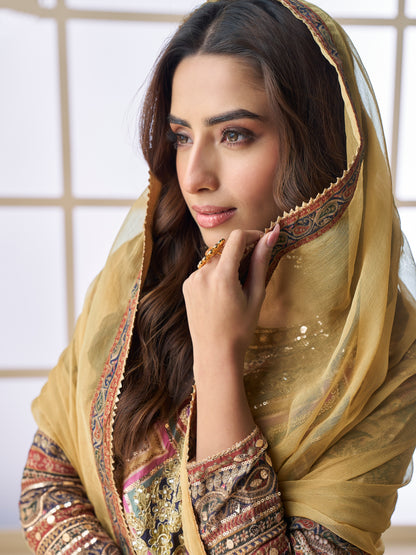 Haldi wear multicolor sharara suit with stylish prints

