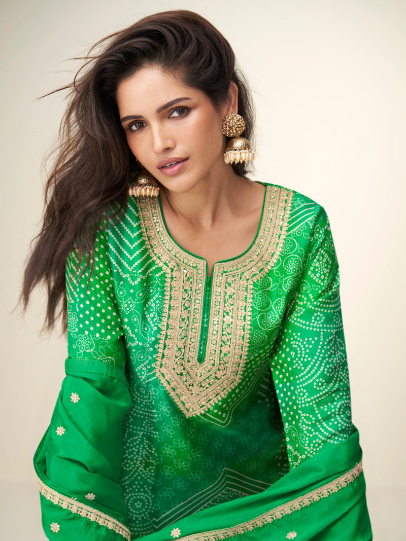 Premium chinnon silk stitched sharara set

