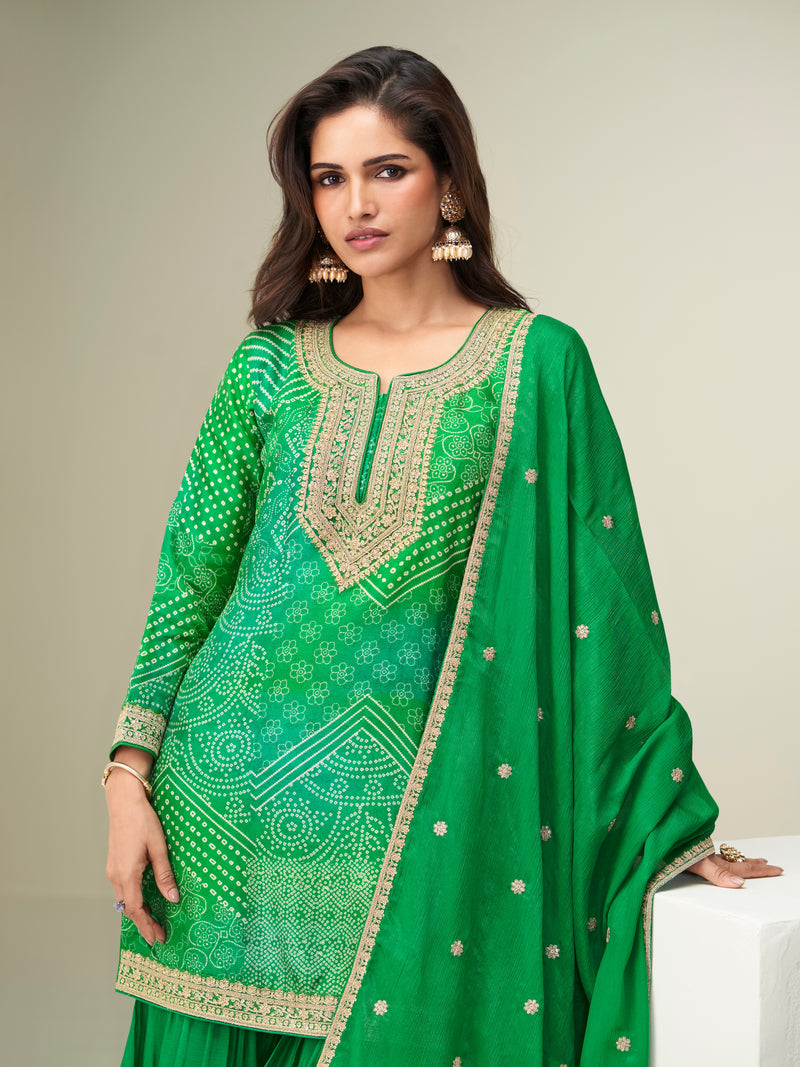 Green sharara suit for wedding and haldi ceremony

