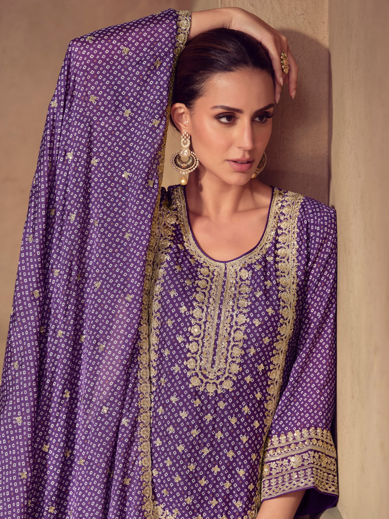 purple embroidered sharara dress for wedding
