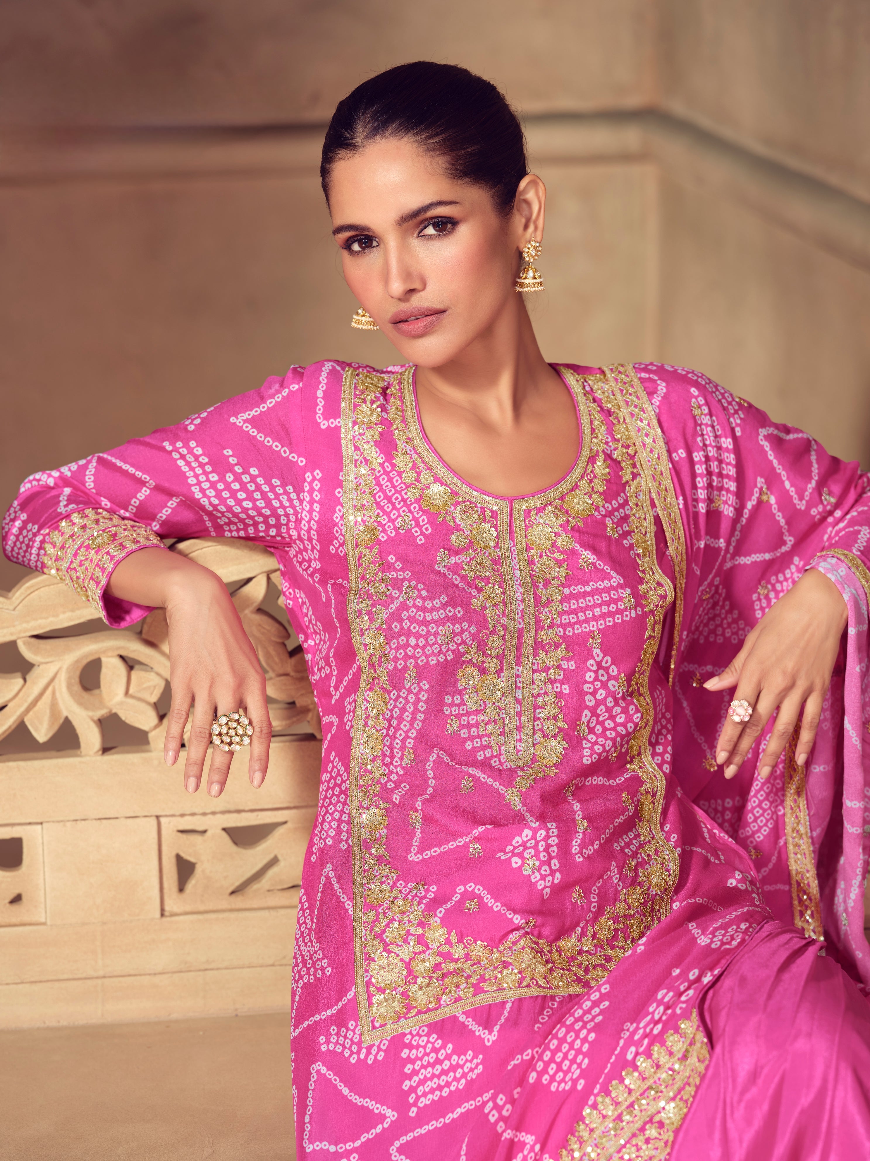 Pink sharara set with embroidery 

