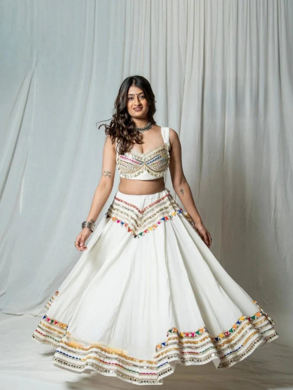 White Rayon Cotton Chaniya Choli with Lace Work for Navratri