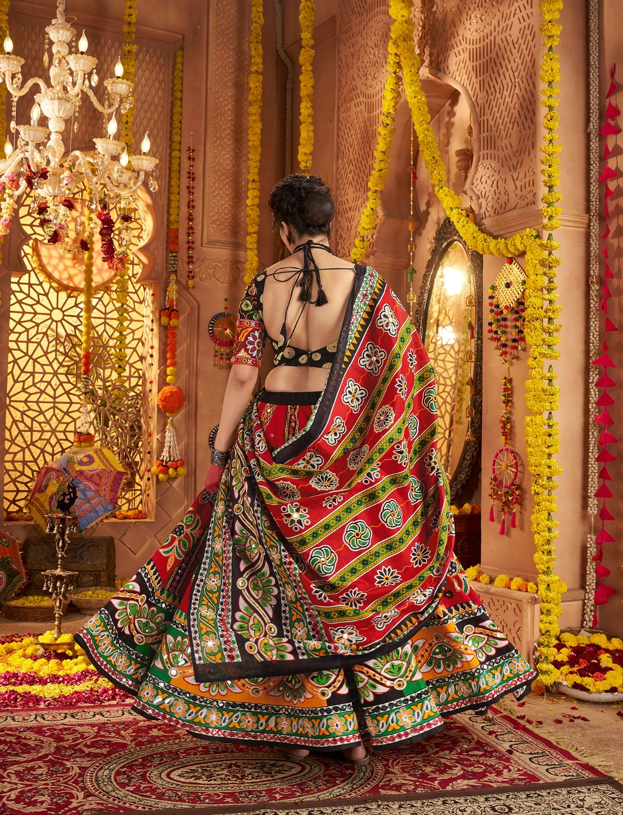marron navratri chaniya choli for garba with dupatta