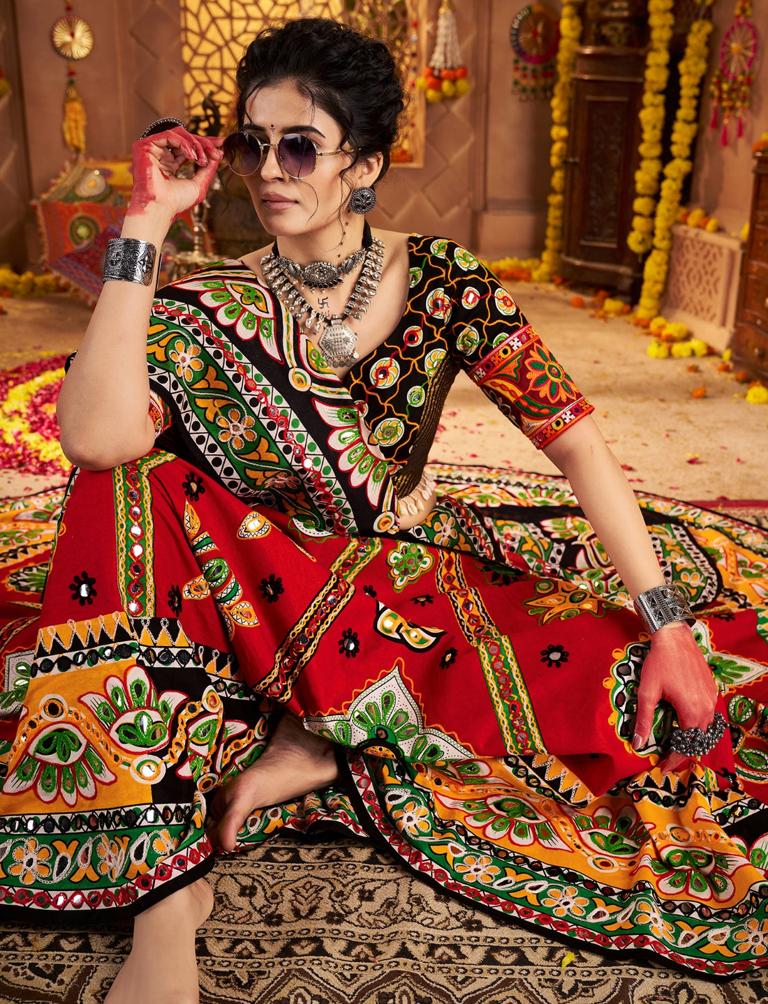 Maroon Chaniya Choli with traditional Aari work

