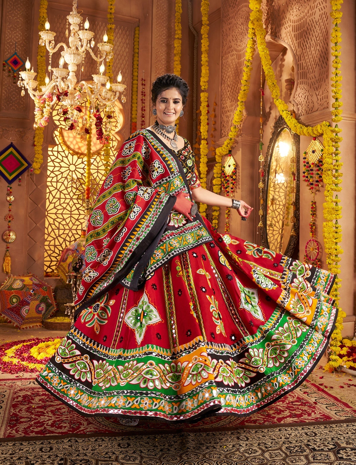 Maroon Chaniya Choli with traditional Aari work

