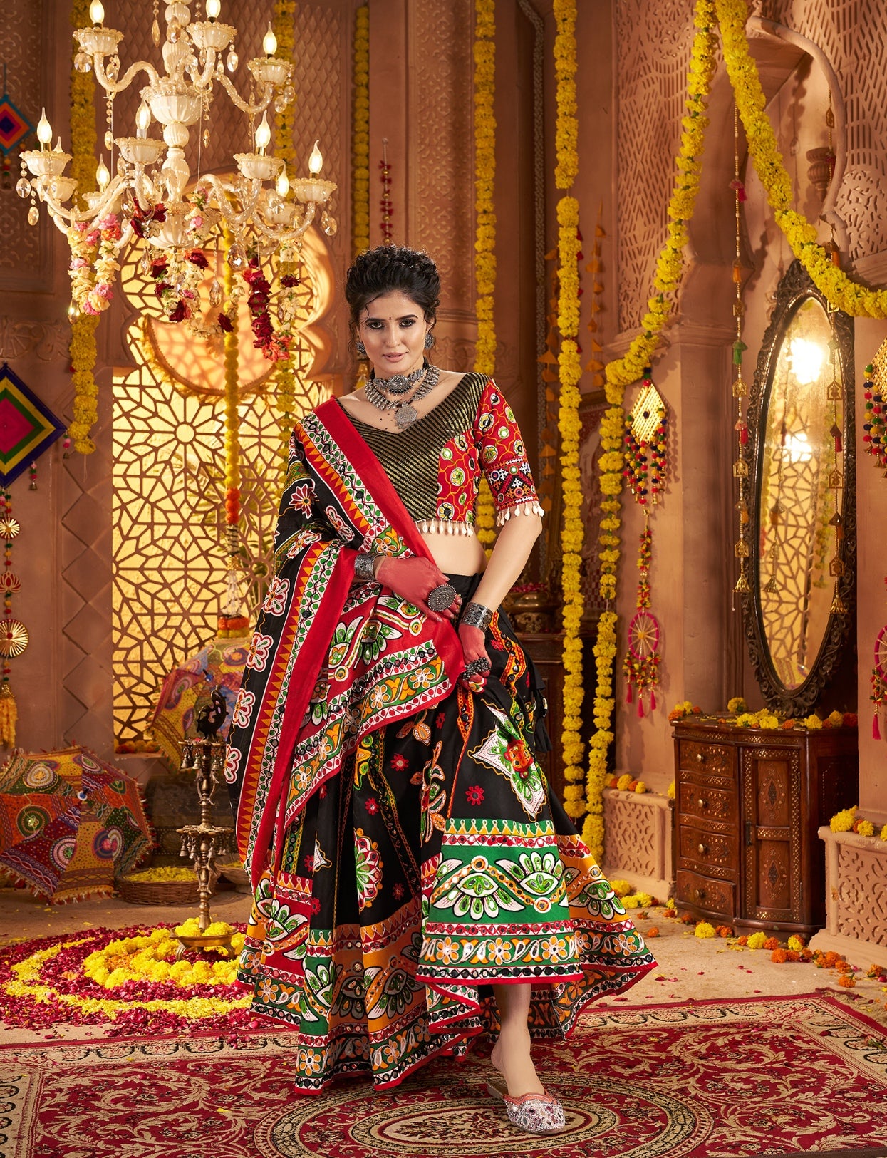 Black Garba lehenga choli set for women

