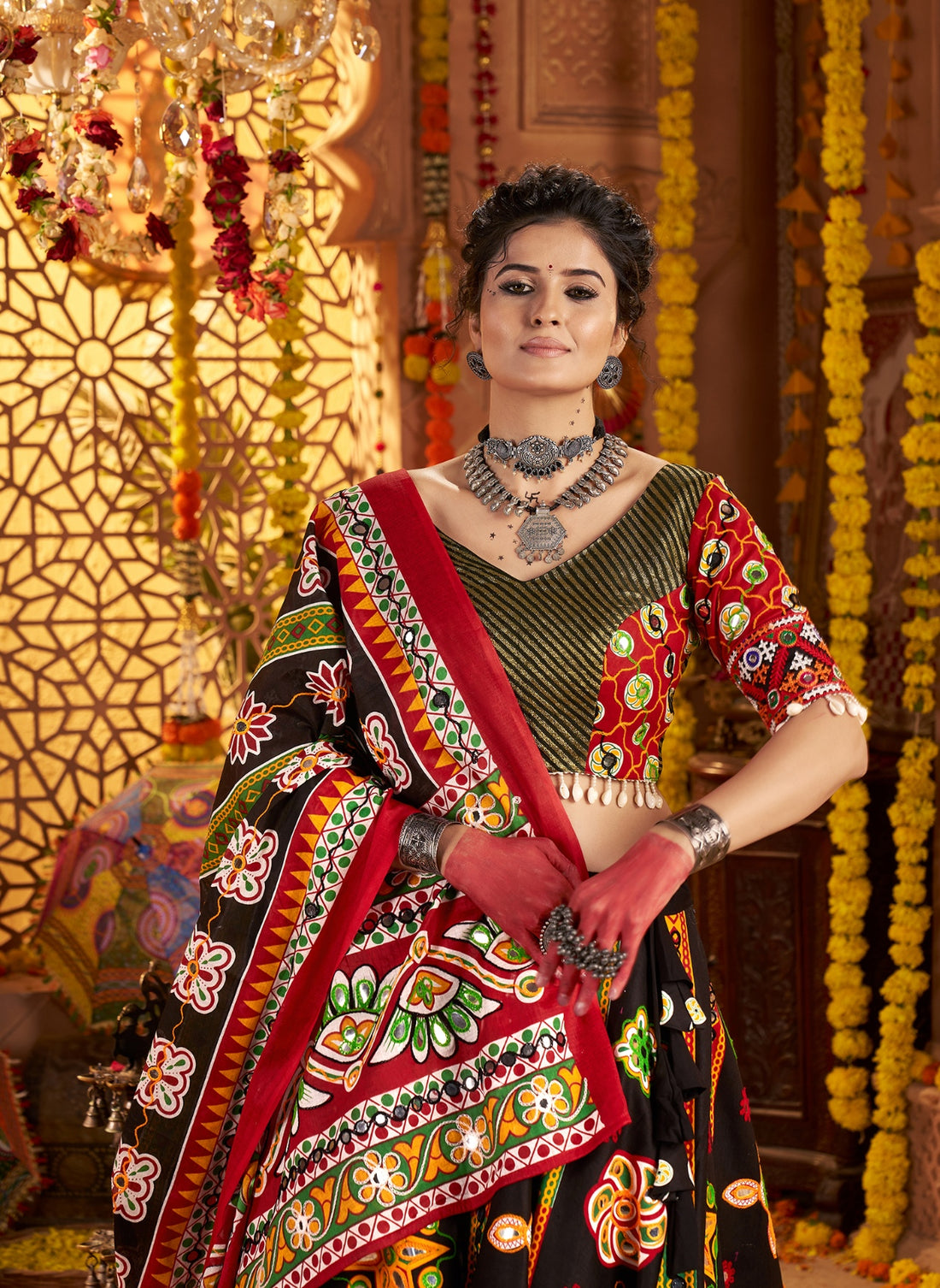 Black Garba lehenga choli set for women

