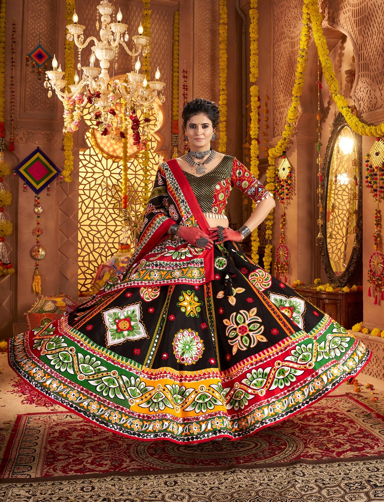 Embroidered festive wear lehenga in black

