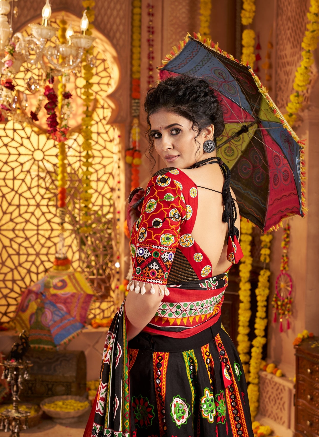 Elegant aari work black choli with dupatta

