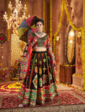 7-meter flare black lehenga with foil print

