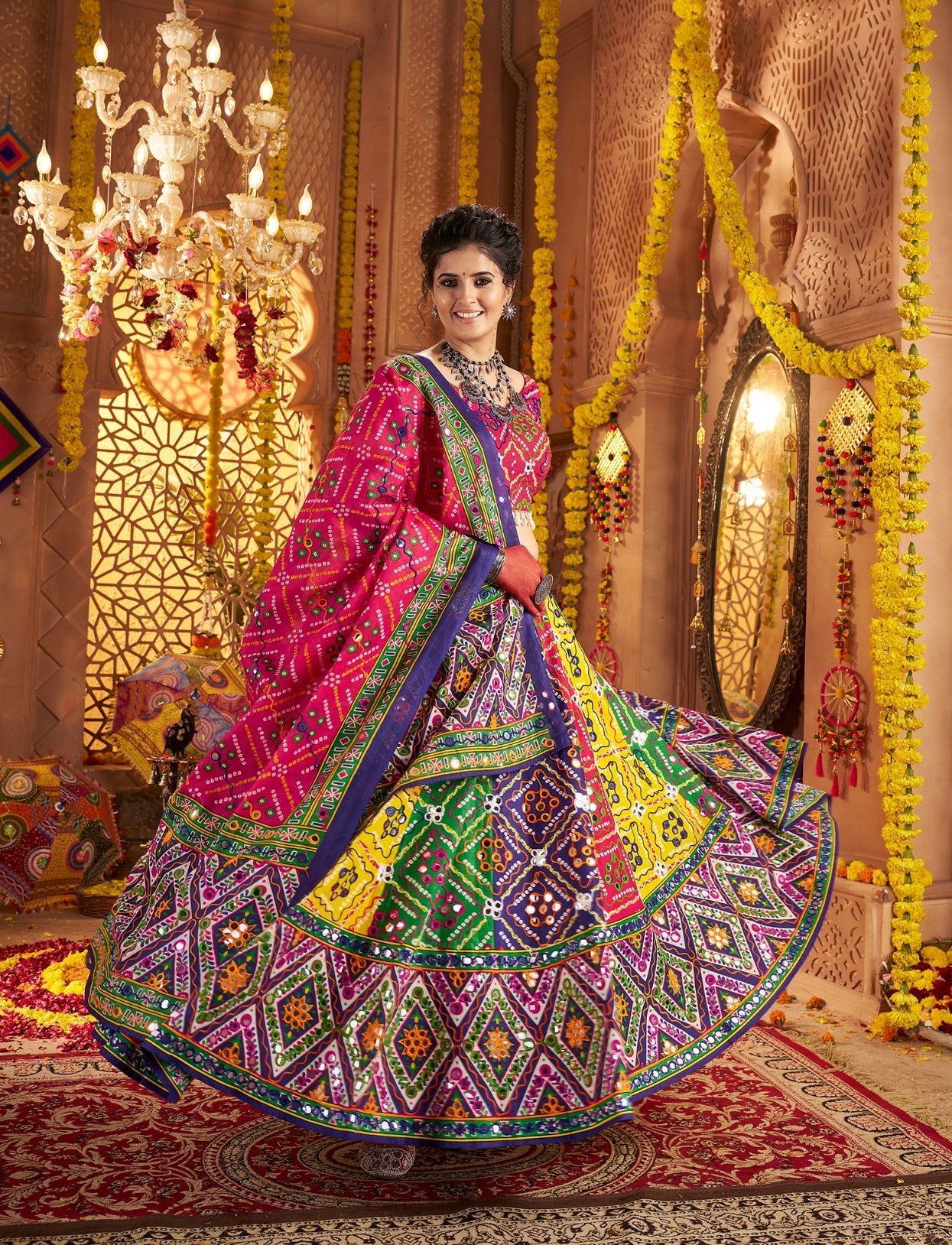 Multi-color Navratri chaniya choli in organic cotton

