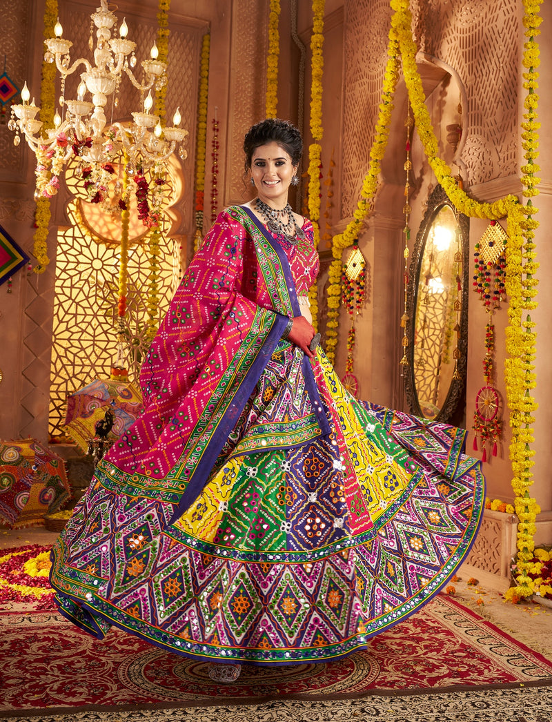 Multi-color Navratri chaniya choli in organic cotton

