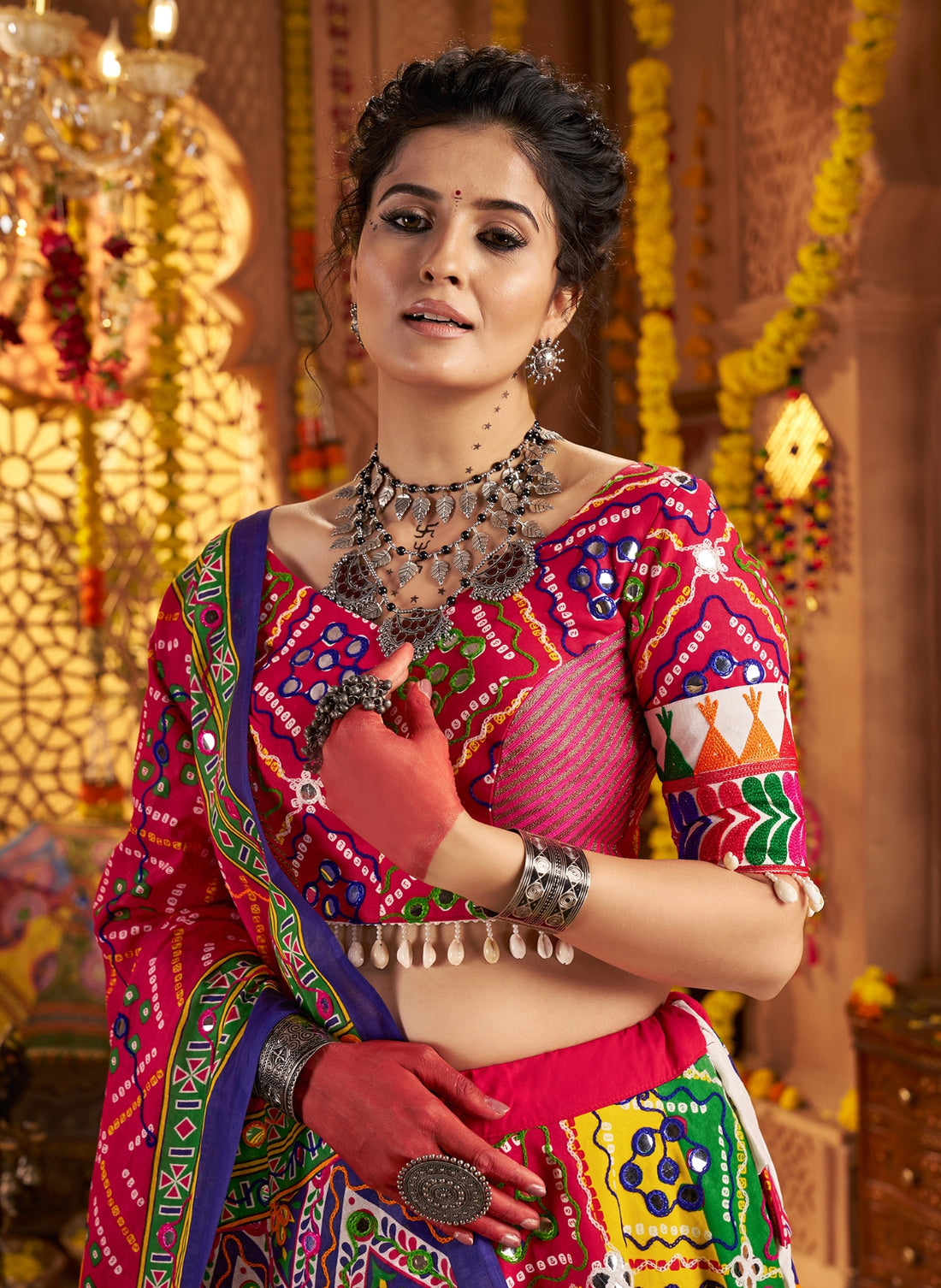 Multi-color Navratri chaniya choli in organic cotton

