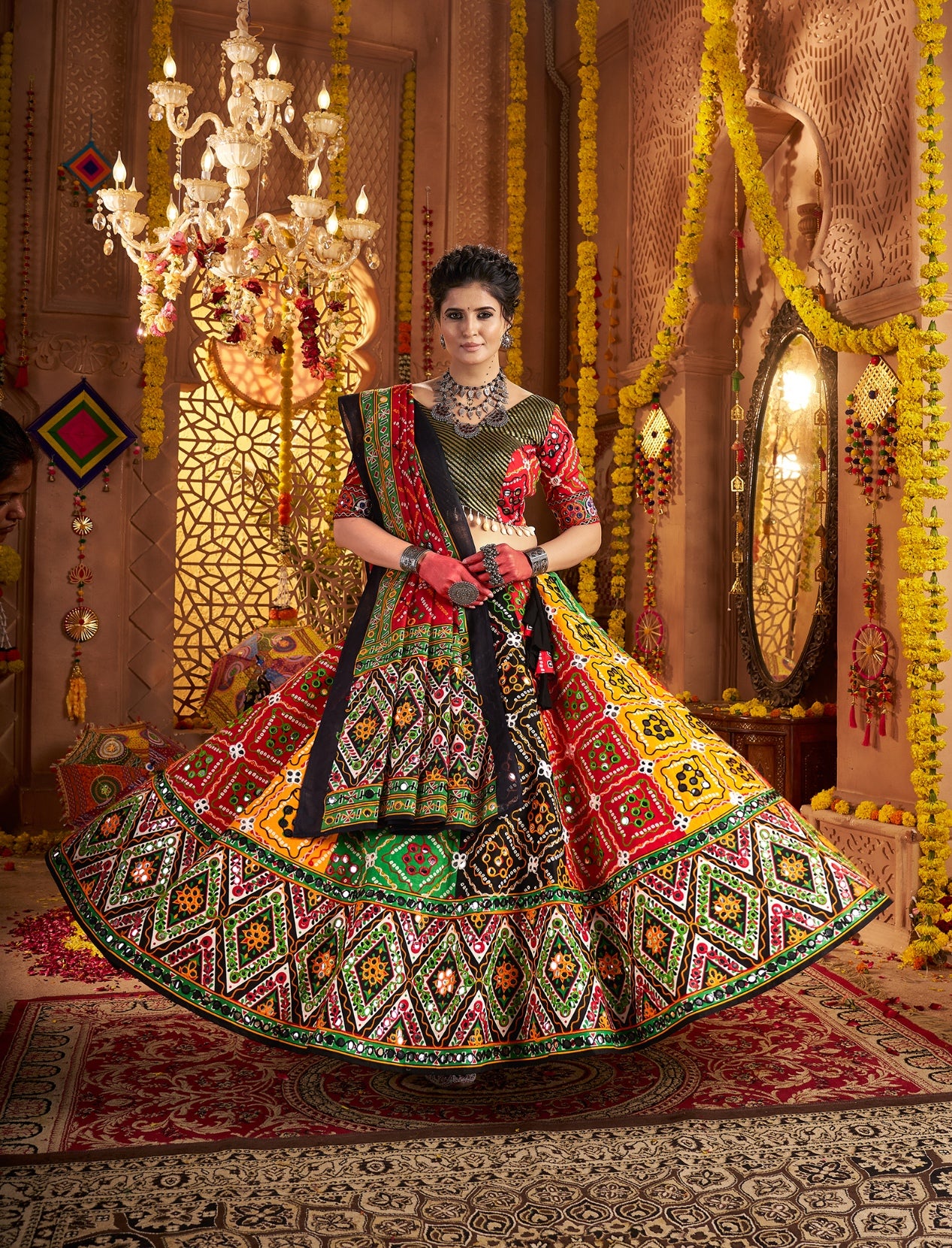Embroidered choli with colorful dupatta

