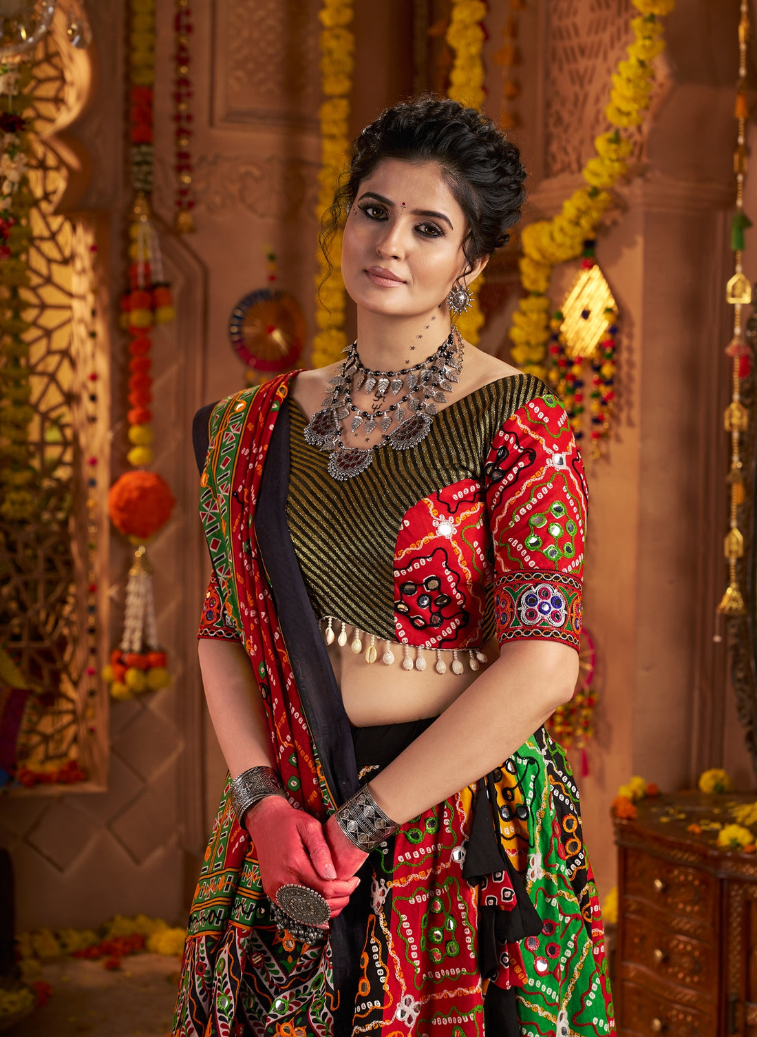 Multi-color organic cotton Navratri lehenga

