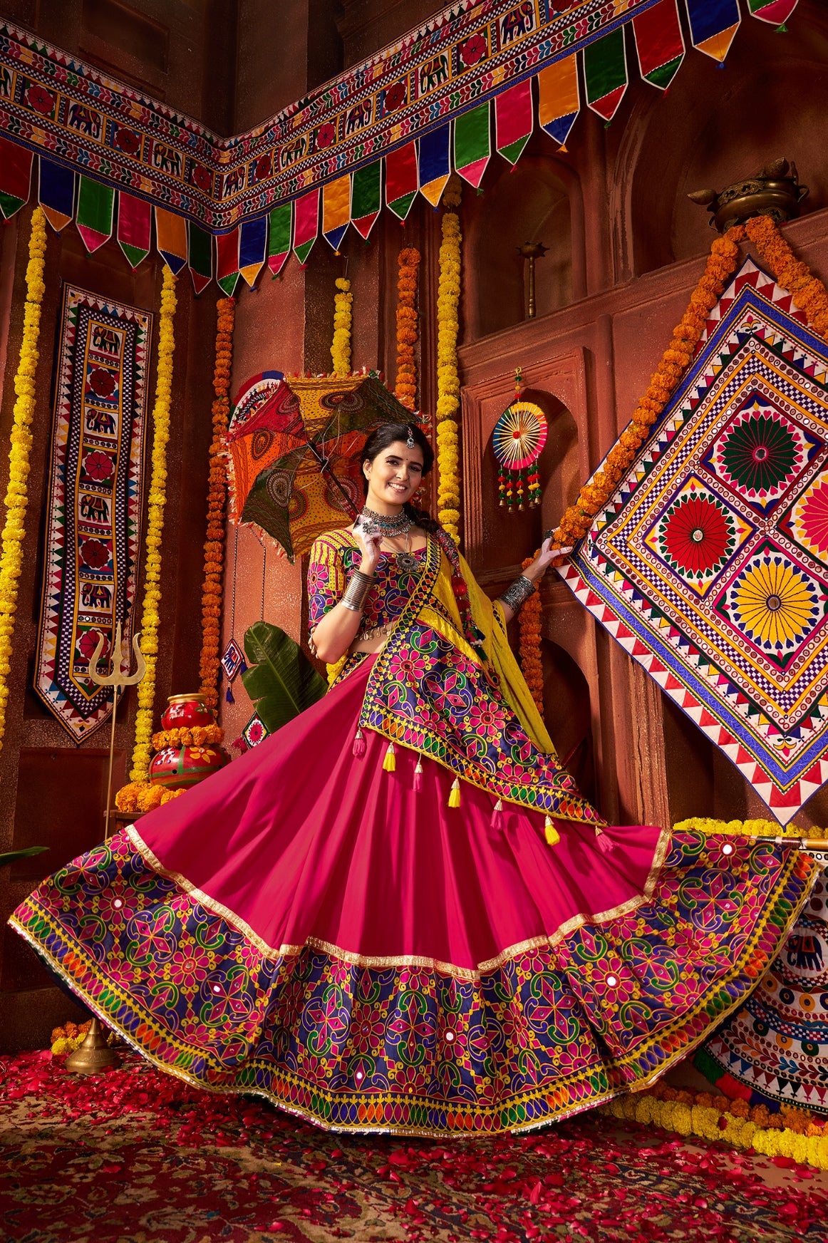 Vibrant 9 m flare lehenga choli for Dandiya

