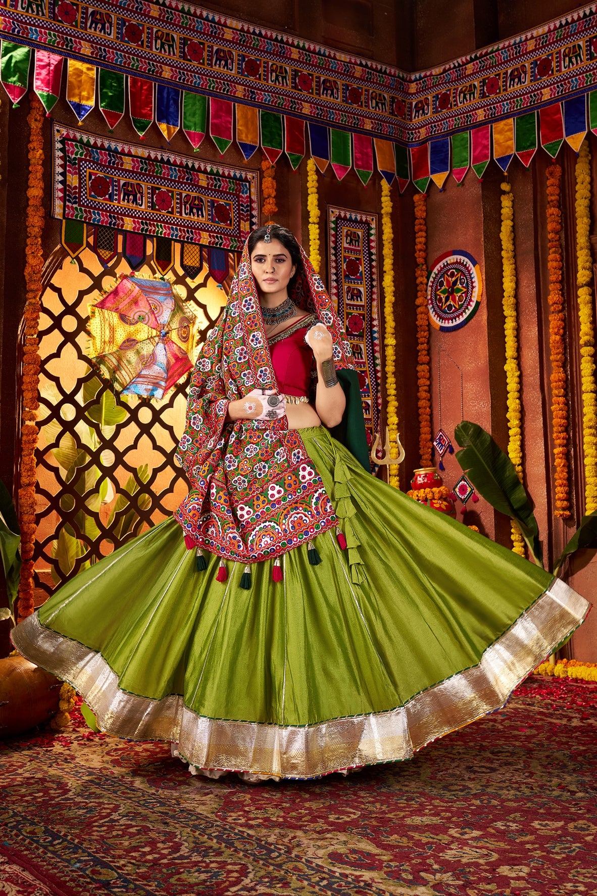 ghagra choli for women in green
 