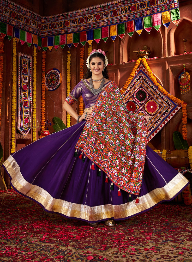 Purple festive outfit with mirror work

