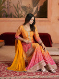 Designer Ombre Bandhani Print Sharara Suit in Orange and Pink with Dupatta

