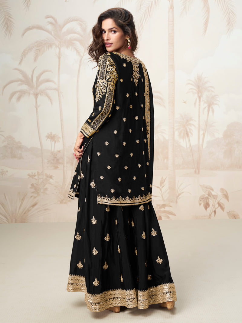 Designer Black Sharara Suit with Dupatta for Party Wear

