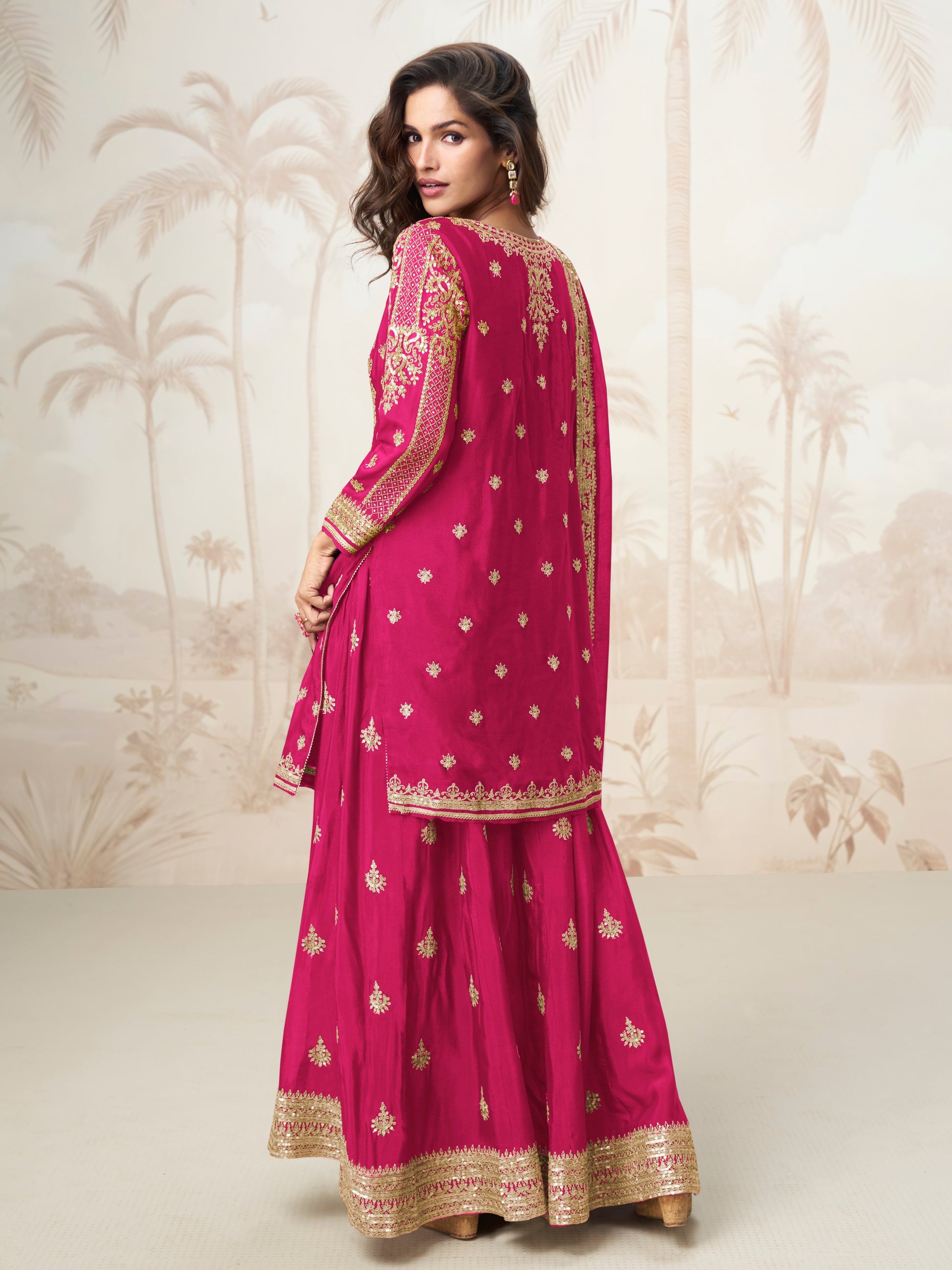 Designer Rani Pink Sharara Suit with Dupatta for Party Wear


