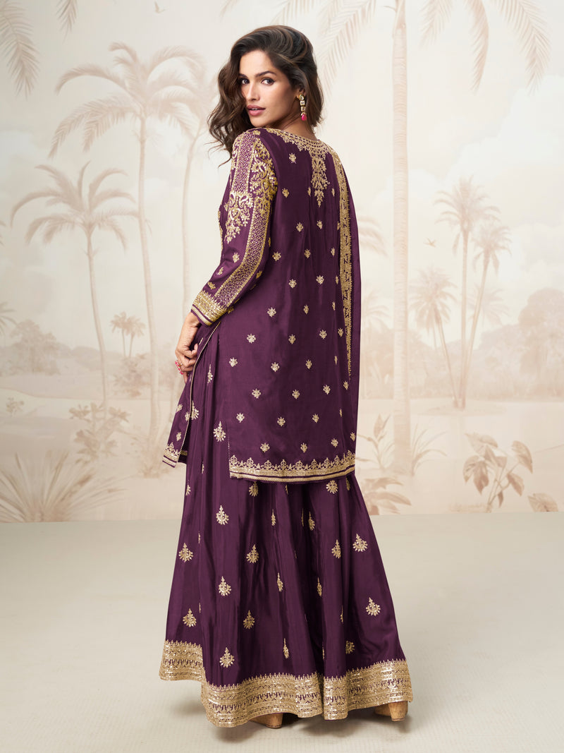 Designer Plum Purple Sharara Suit with Dupatta for Party Wear

