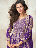 Designer Royal Purple Sharara Suit with Dupatta for Party Wear

