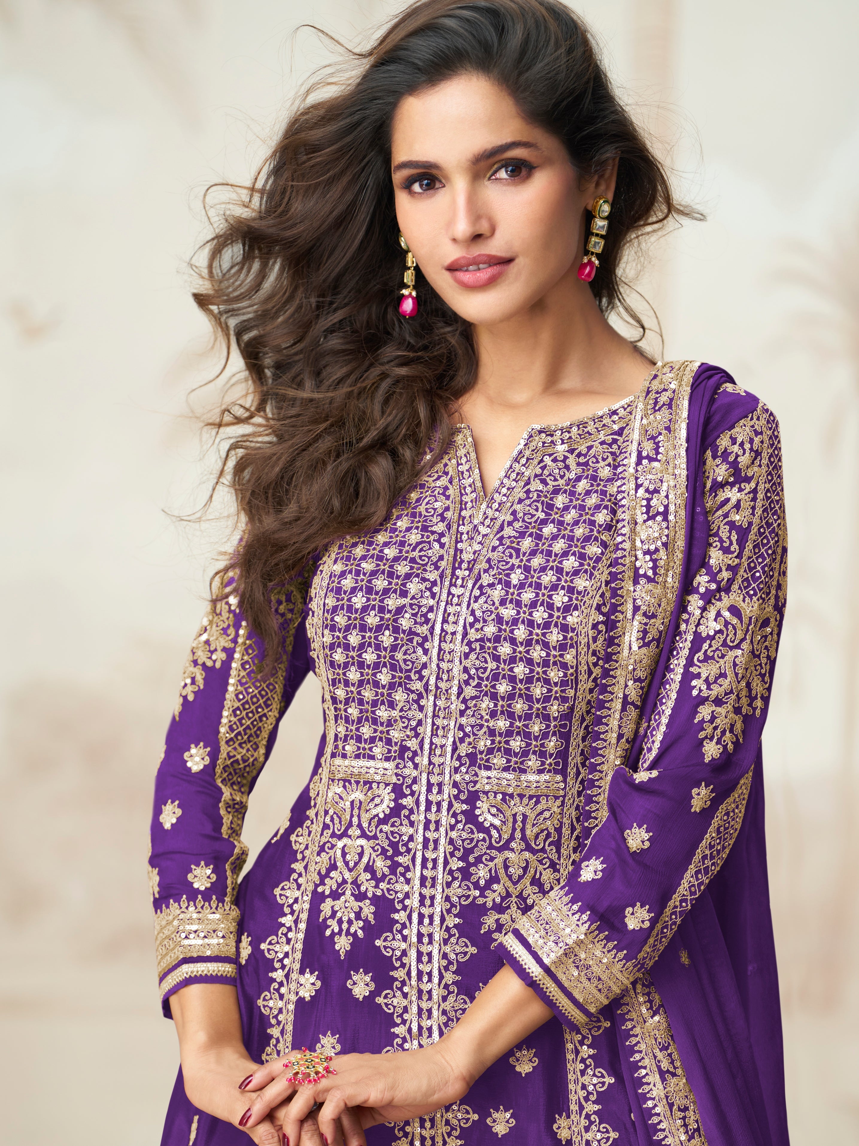 Designer Royal Purple Sharara Suit with Dupatta for Party Wear

