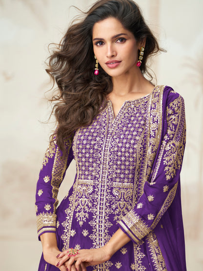 Designer Royal Purple Sharara Suit with Dupatta for Party Wear

