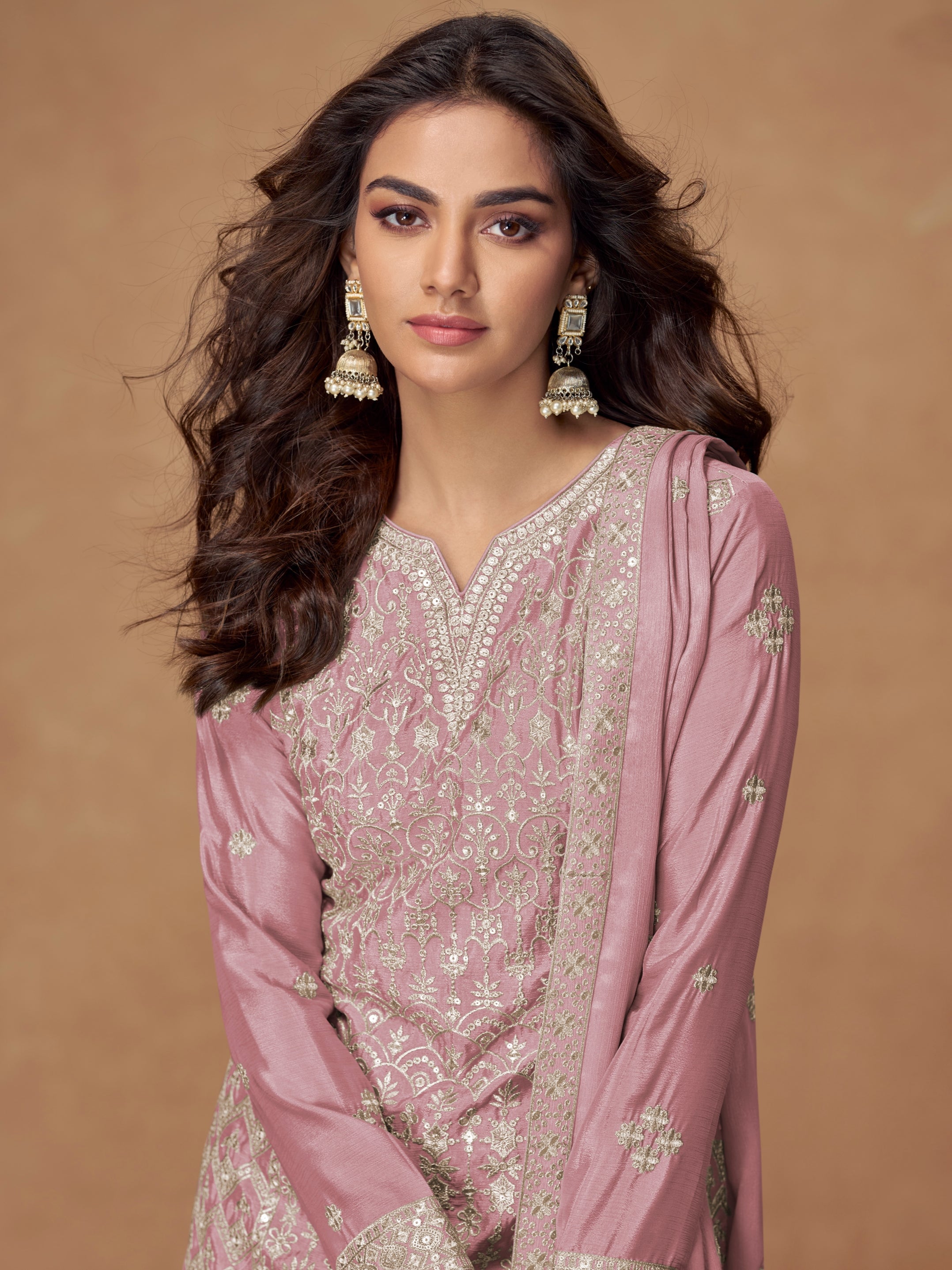 Designer blush pink sharara suit for wedding and festive events

