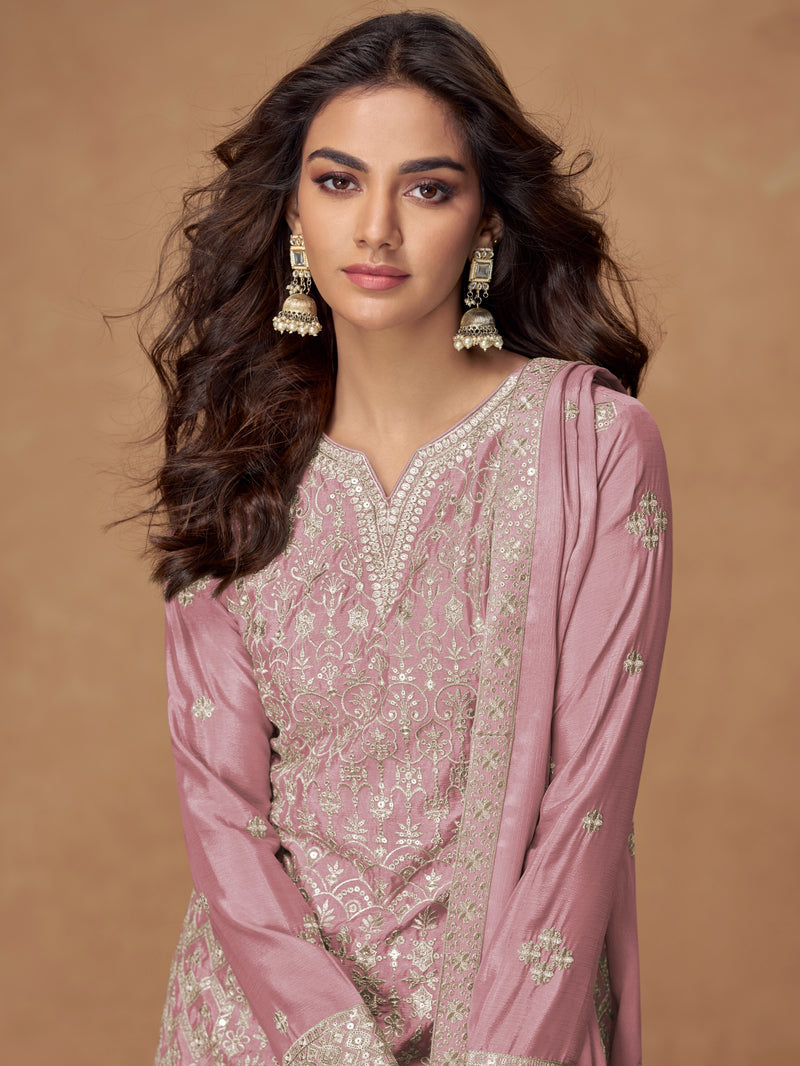 Designer blush pink sharara suit for wedding and festive events

