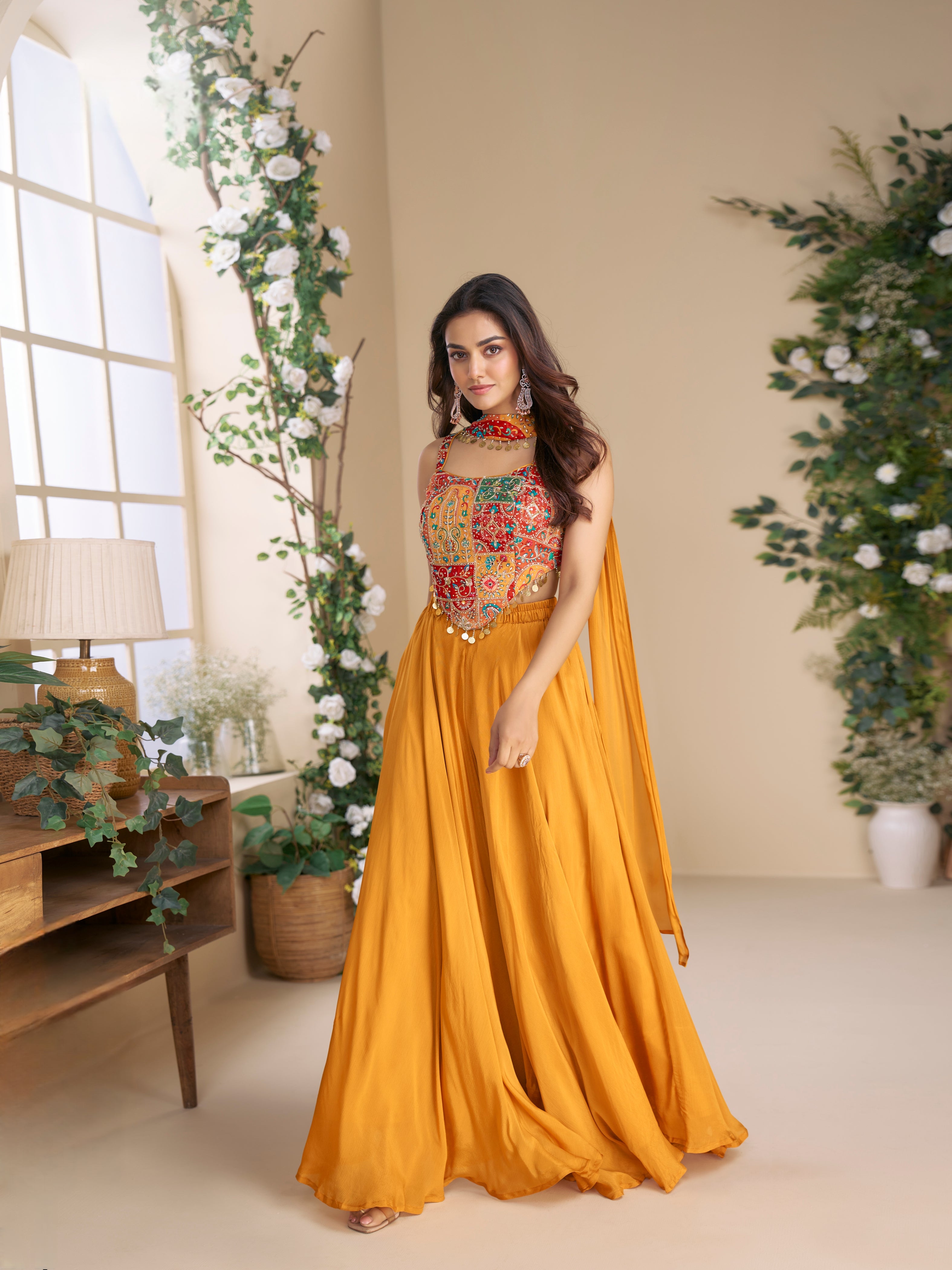 Mustard Palazzo Suit with Embroidered Blouse and Dupatta