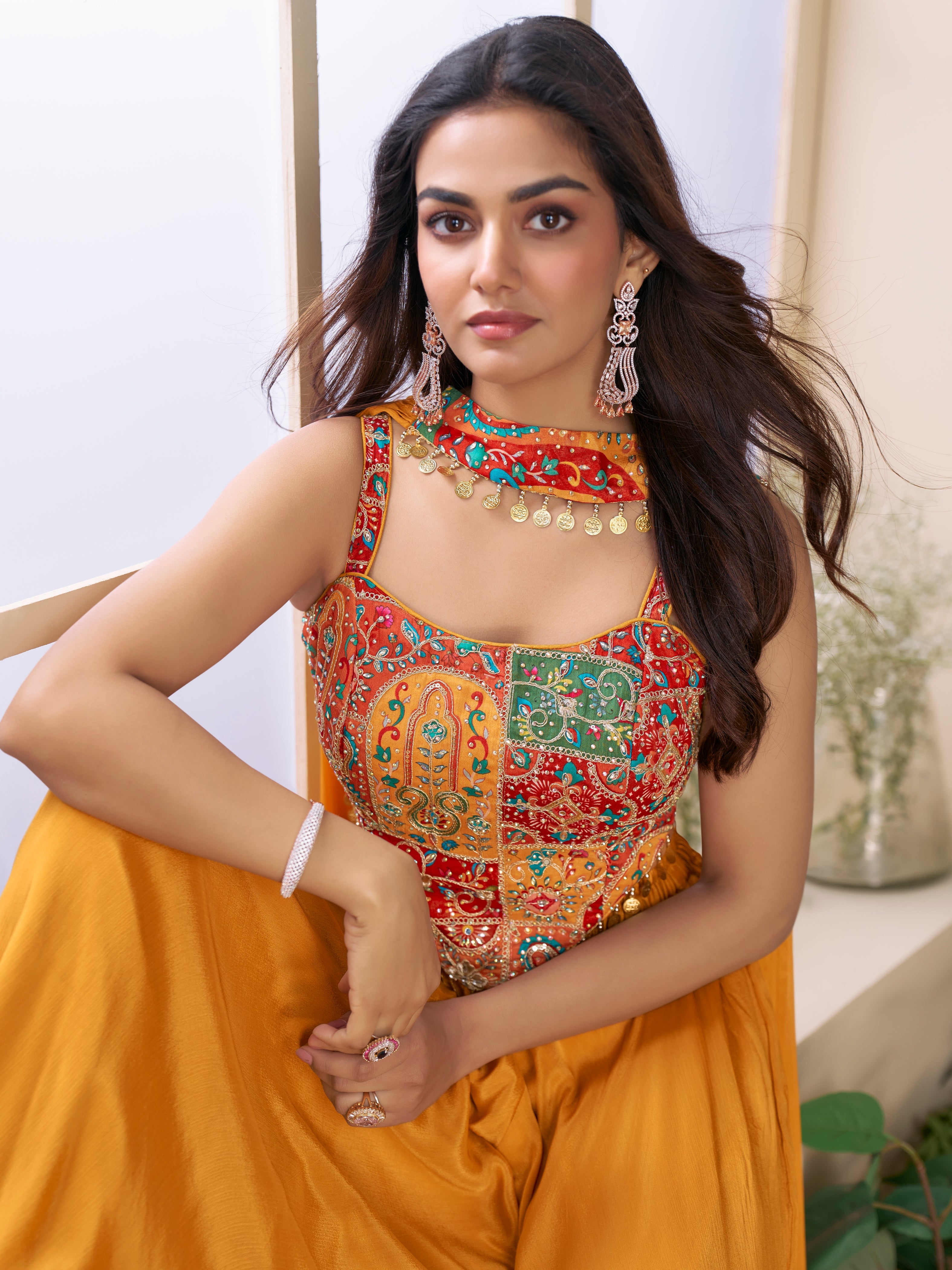 Mustard Palazzo Suit with Embroidered Blouse and Dupatta