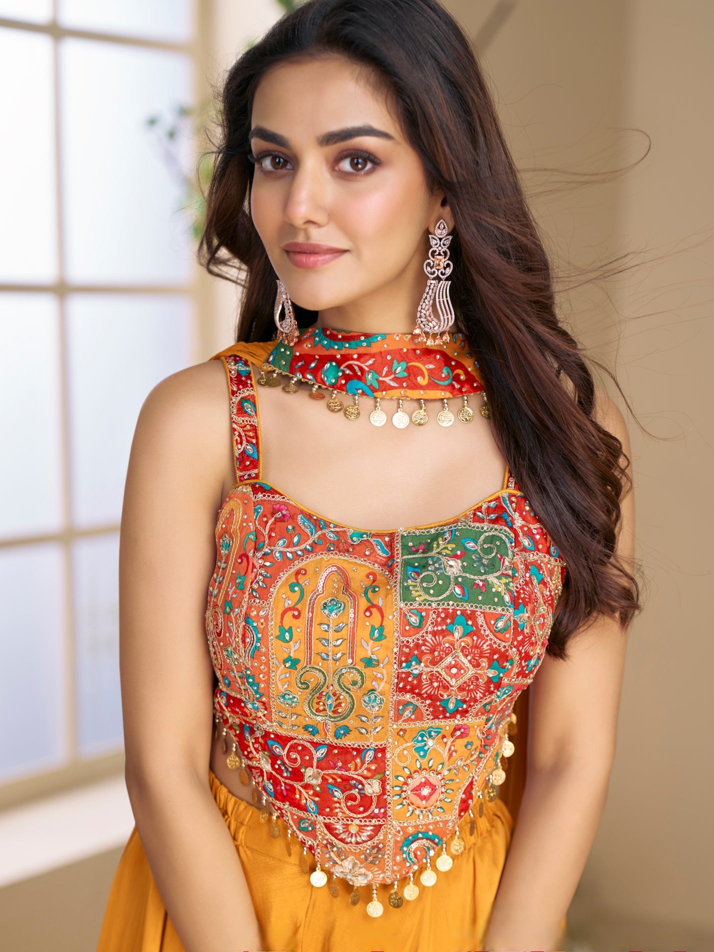 Mustard Palazzo Suit with Embroidered Blouse and Dupatta