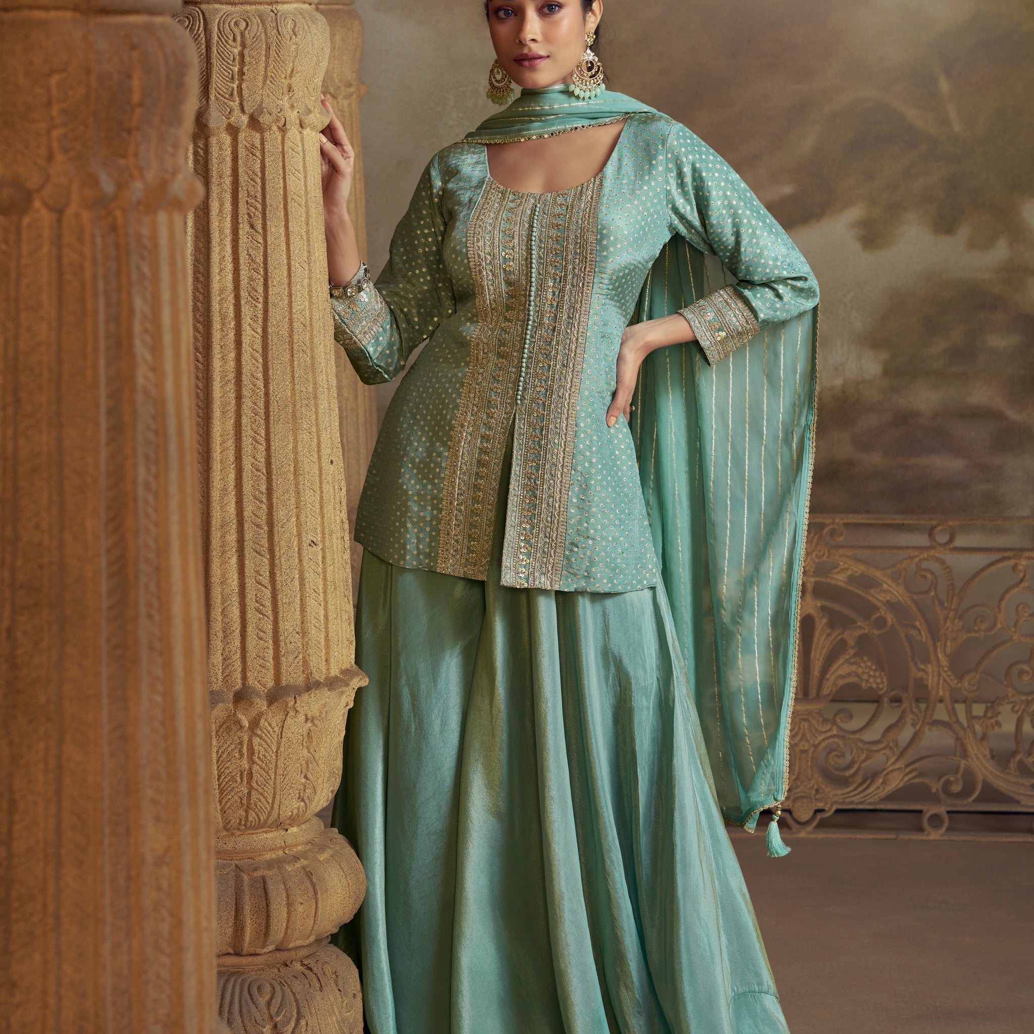 Mint Green Embroidered Palazzo Set