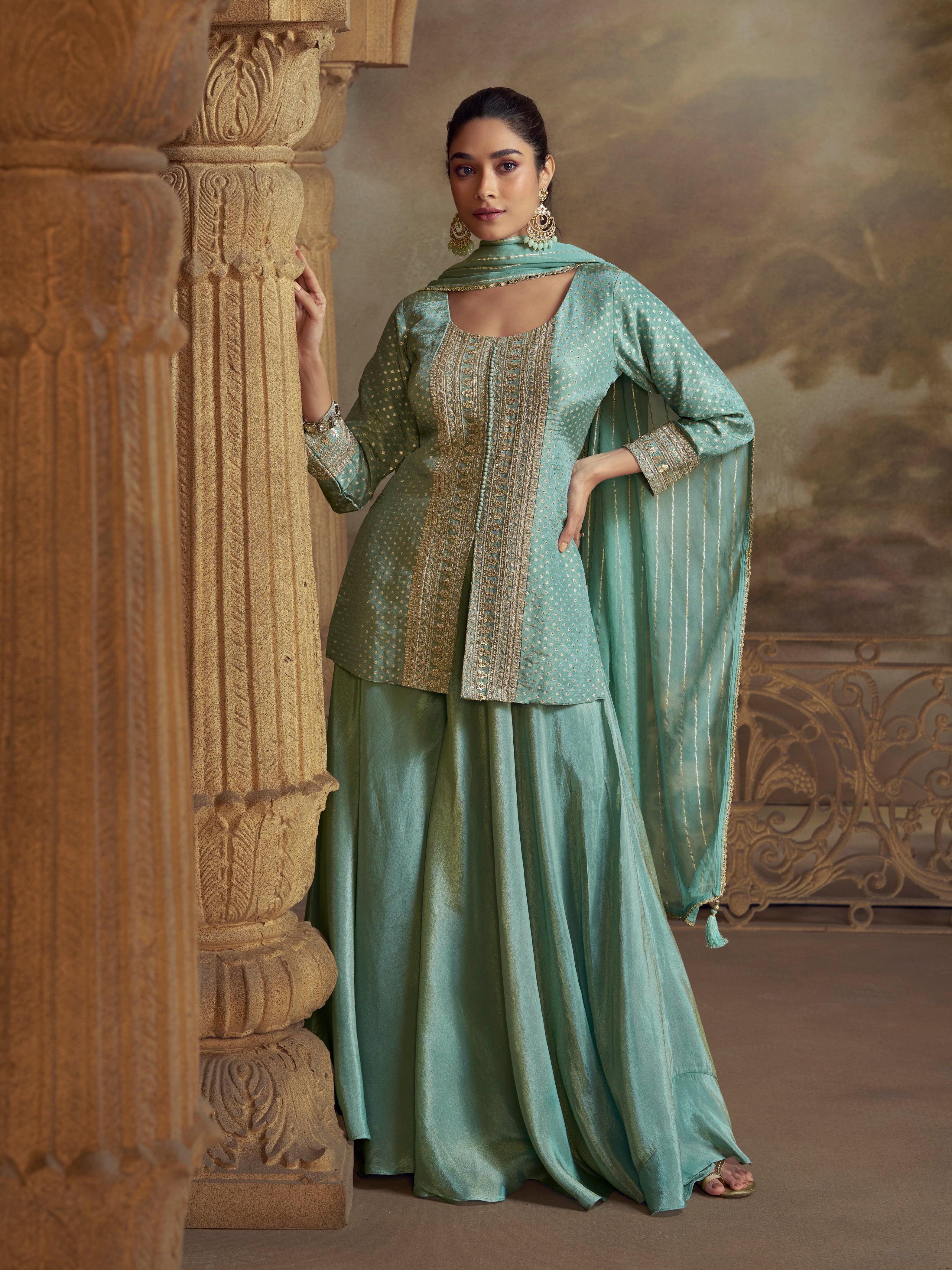 Mint Green Embroidered Palazzo Set