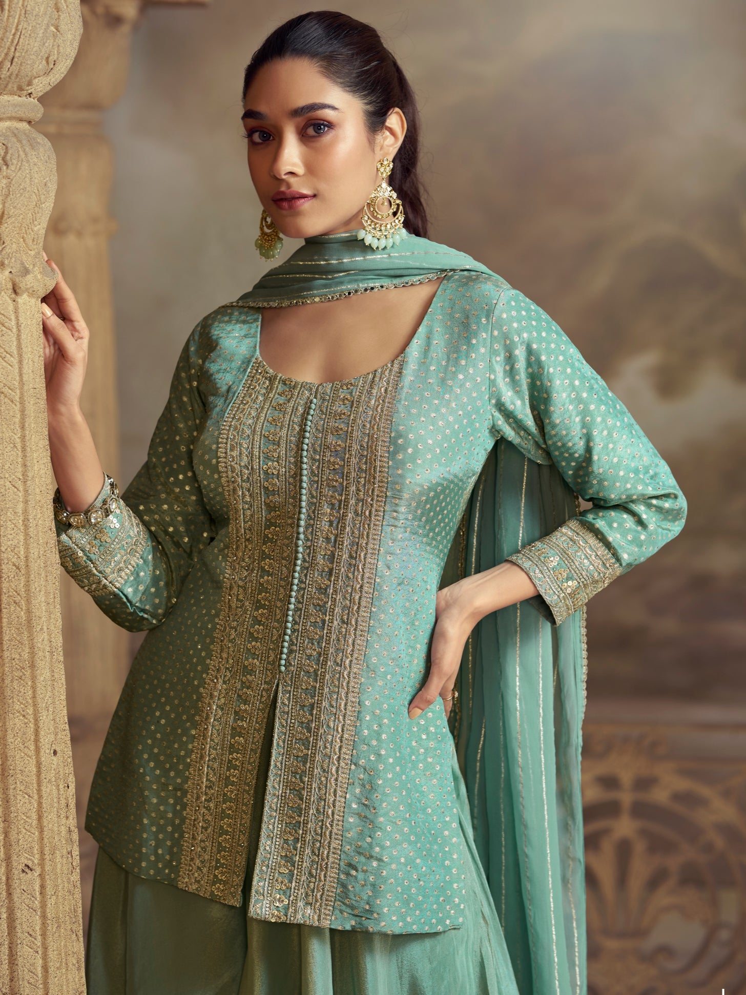 Mint Green Embroidered Palazzo Set