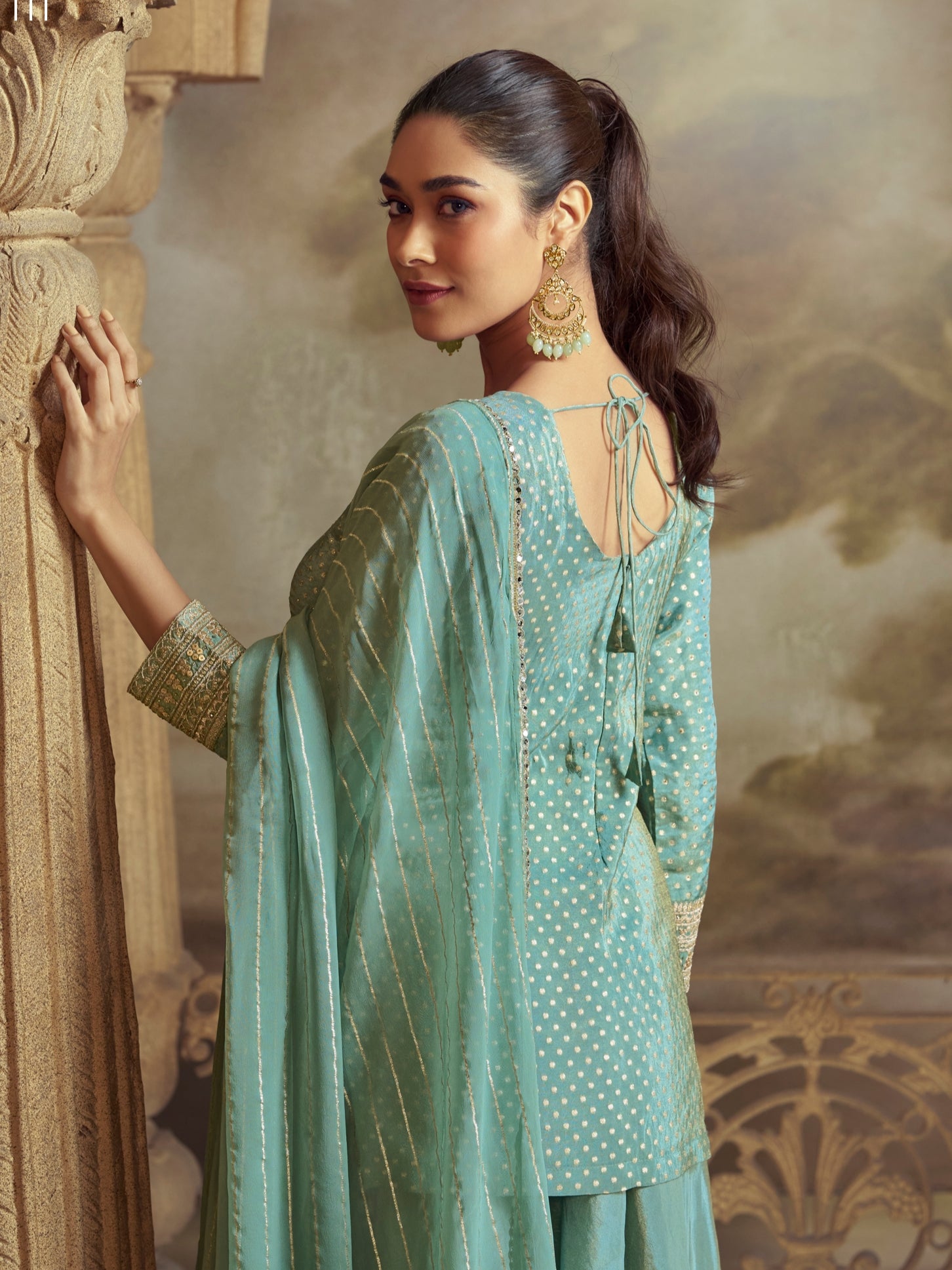 Mint Green Embroidered Palazzo Set