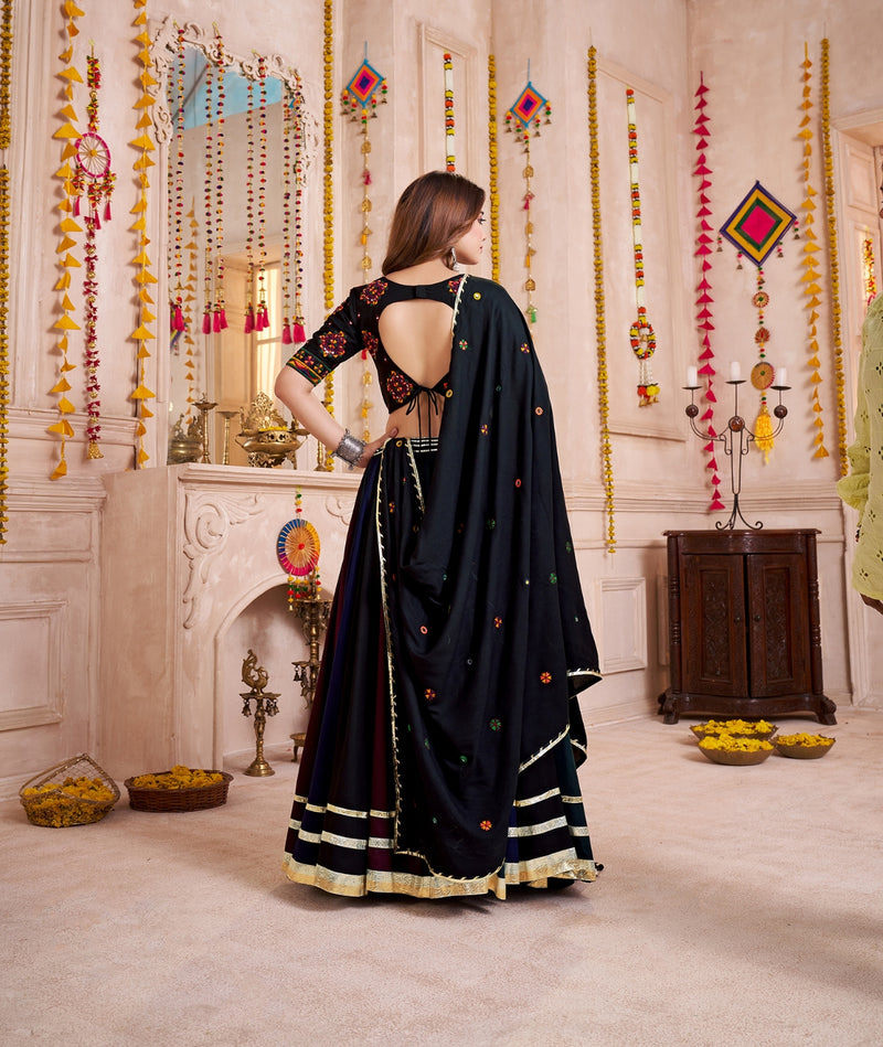 Black Multicolor Navratri Chaniya Choli with Mirror Work
