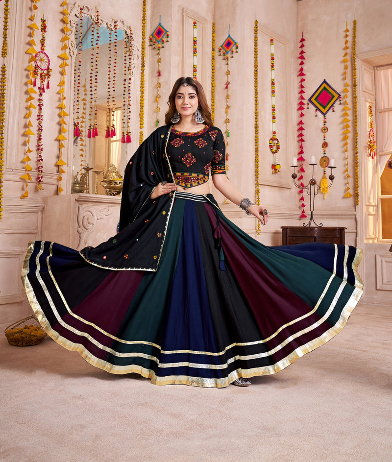 Black Multicolor Navratri Chaniya Choli with Mirror Work