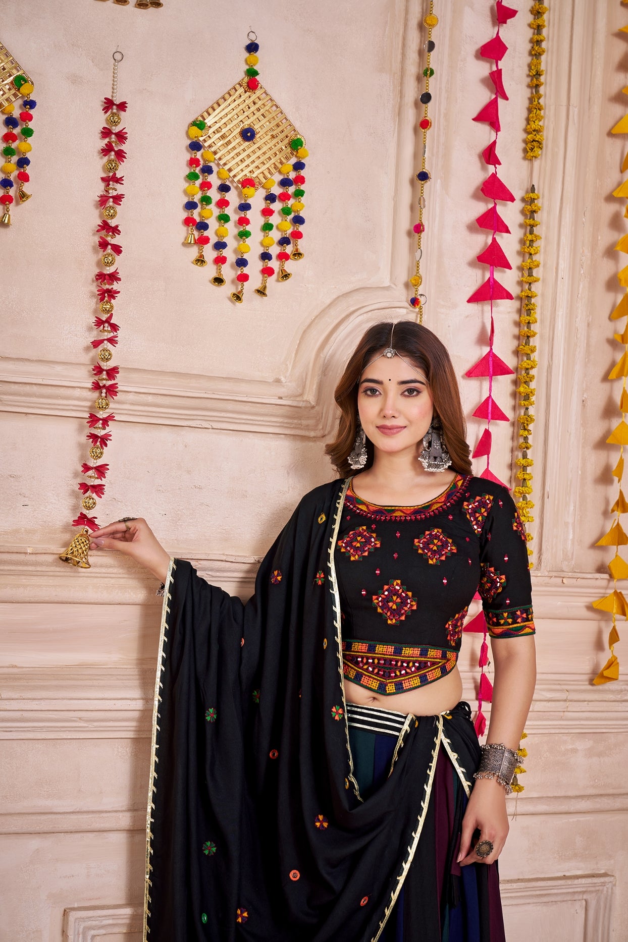 Black Multicolor Navratri Chaniya Choli with Mirror Work